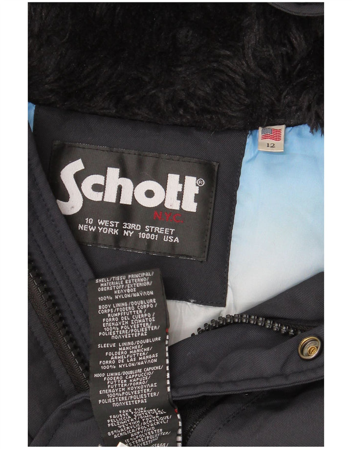 SCHOTT Manteau rembourré à capuche pour femme US 12 Large Noir Polyester
