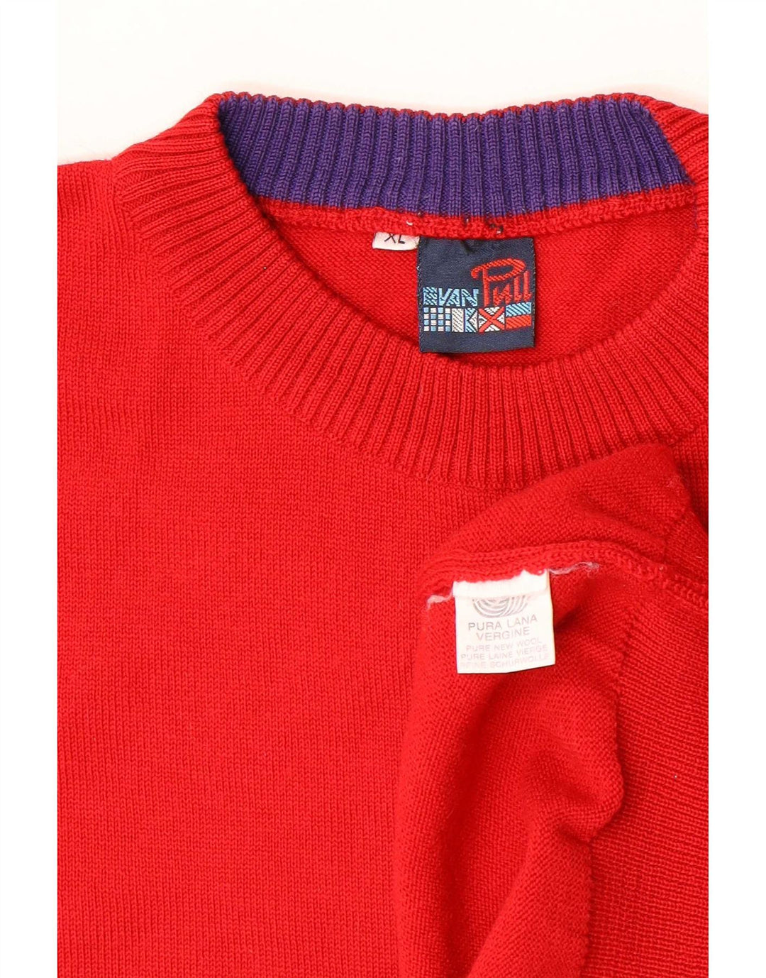 Evan Pull Pull à col rond pour homme XL en laine rayée rouge