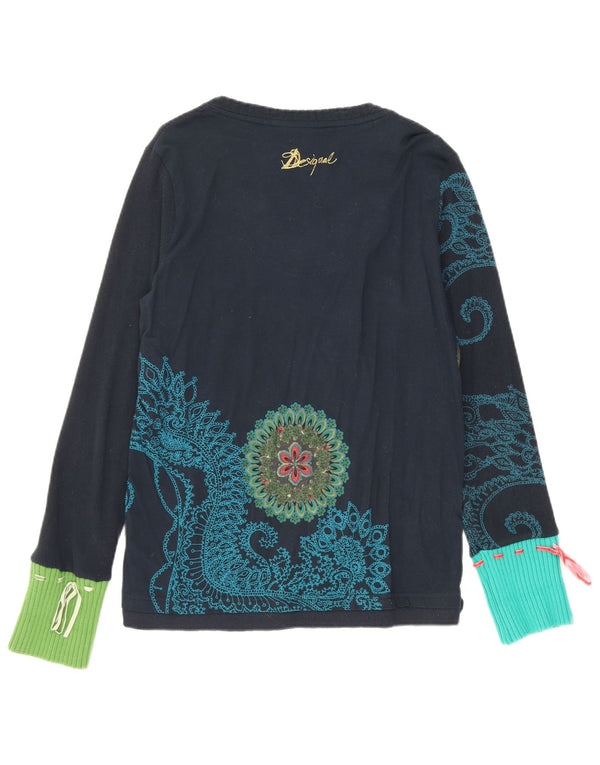 Desigual Womens Graphic Top Long Sleeve UK 18 XL Navy Blue Floral Cotton