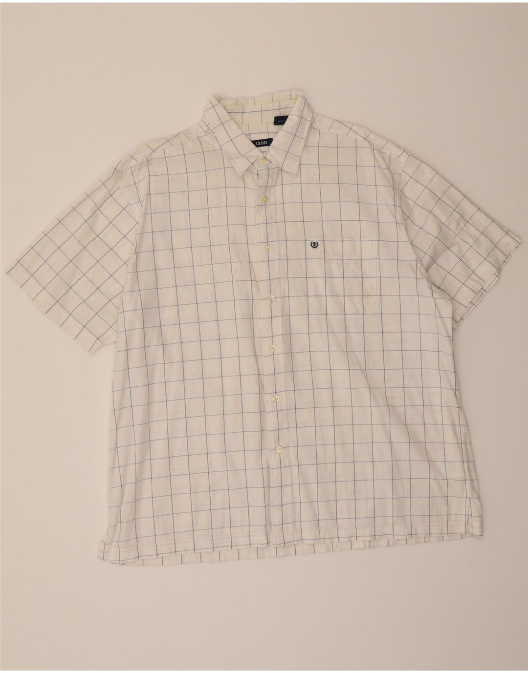 IZOD Mens Short Sleeve Shirt XL White Check Cotton Vintage Izod and Second-Hand Izod from Messina Hembry 