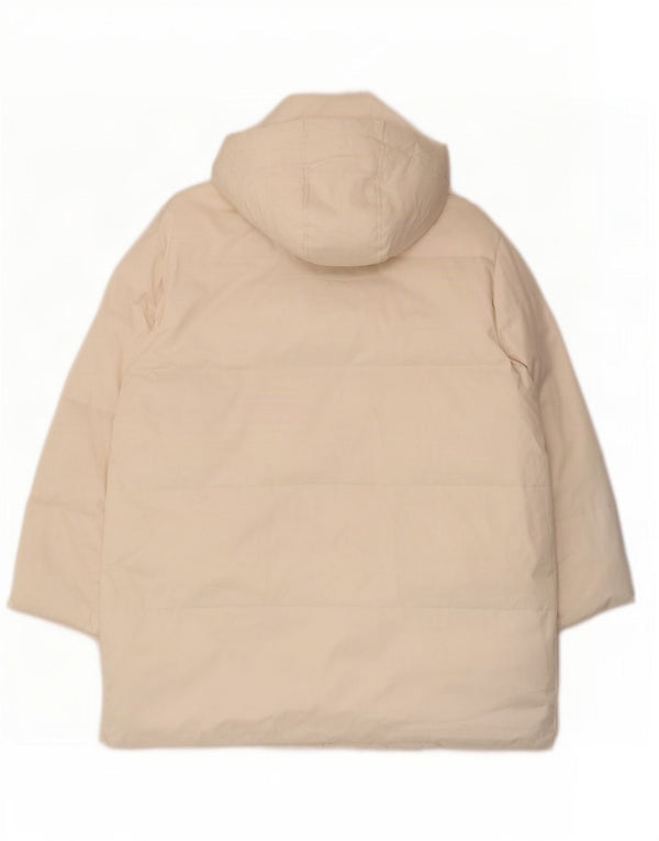 Zara Manteau matelassé surdimensionné à capuche pour femme UK 6 XS Polyester blanc cassé