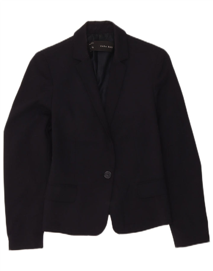 Zara Veste Blazer 1 Bouton Femme UK 12 Bleu Marine Moyen Polyester