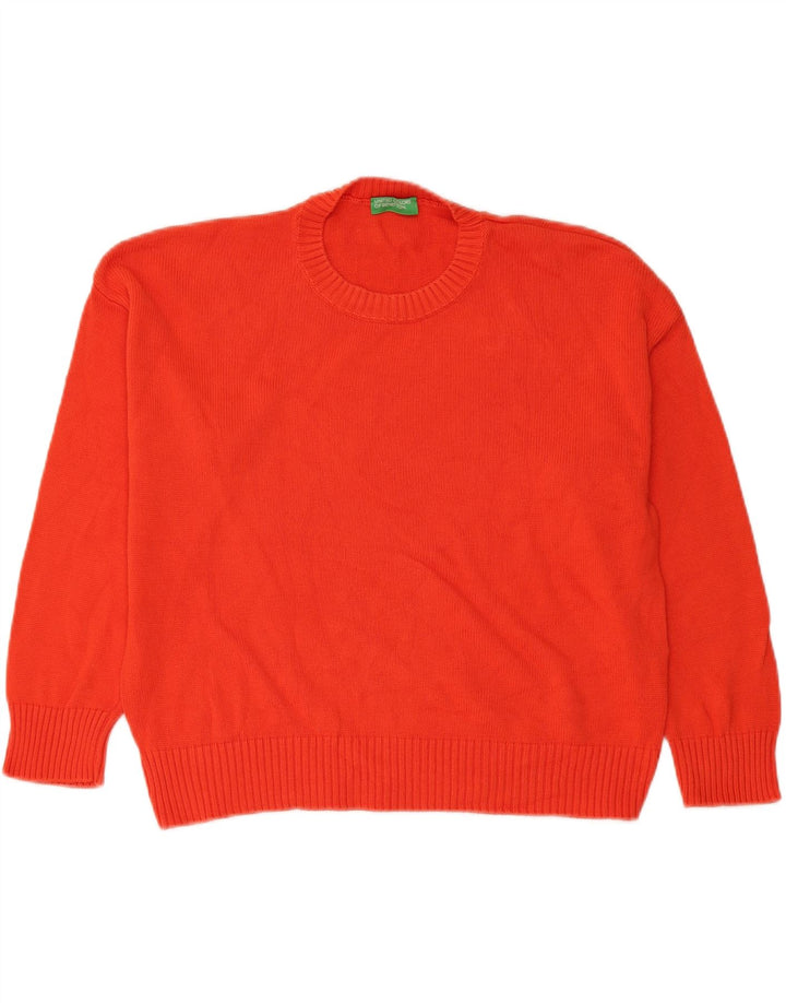 Benetton Pull surdimensionné à col rond pour femme UK 14 Rouge moyen Coton
