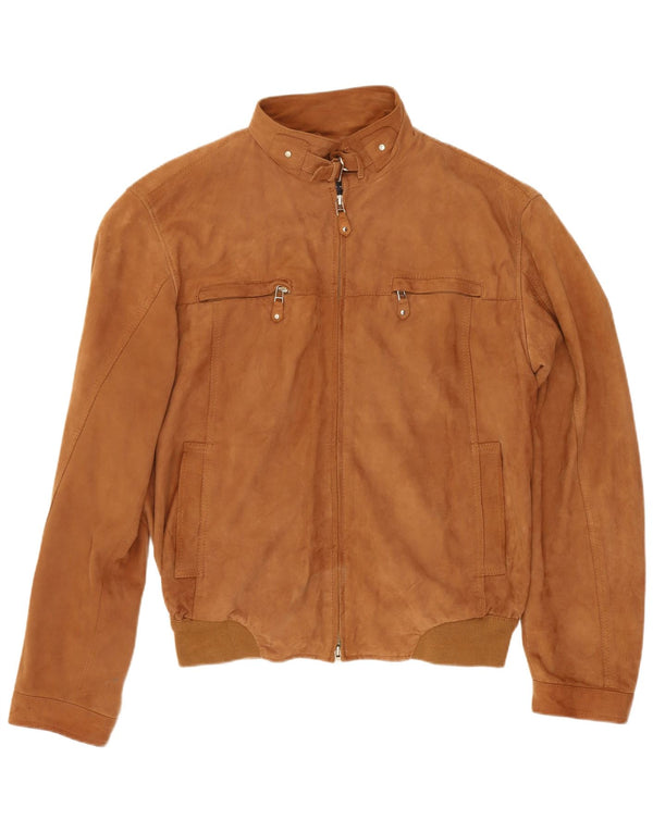 vintage Mens Zip Suede Bomber Jacket UK 38 Cuir Brun Moyen