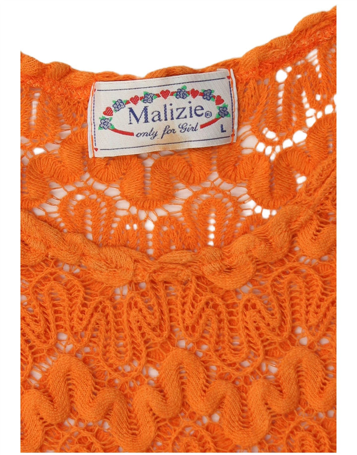 VINTAGE Filles Voir à travers la robe tunique au crochet 11-12 ans Grand Orange