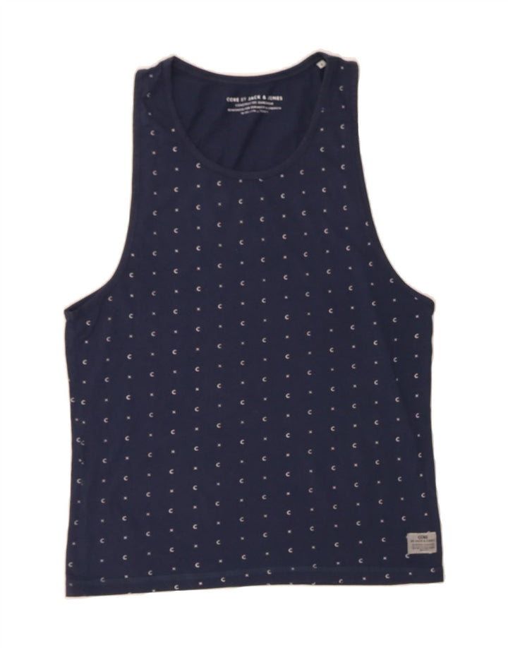 JACK & JONES Mens Vest Top Small Navy Blue Spotted Cotton Vintage Jack & Jones and Second-Hand Jack & Jones from Messina Hembry 