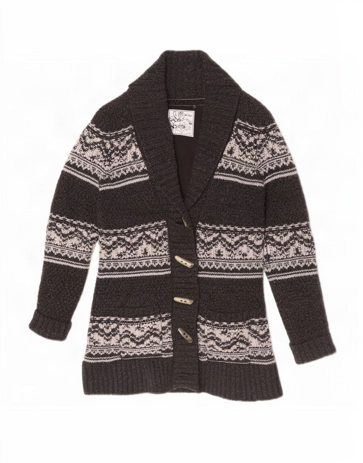 Fat Face Cardigan pour femme en laine d'agneau Gris moyen Fair Isle