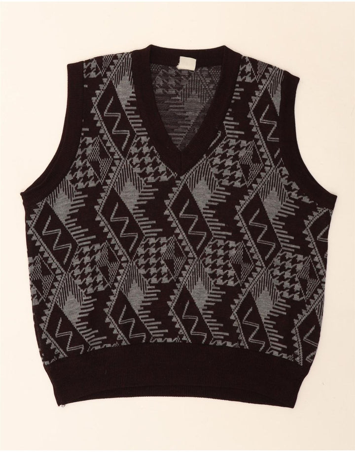 vintage Mens Vest Débardeur Grand Noir Géométrique