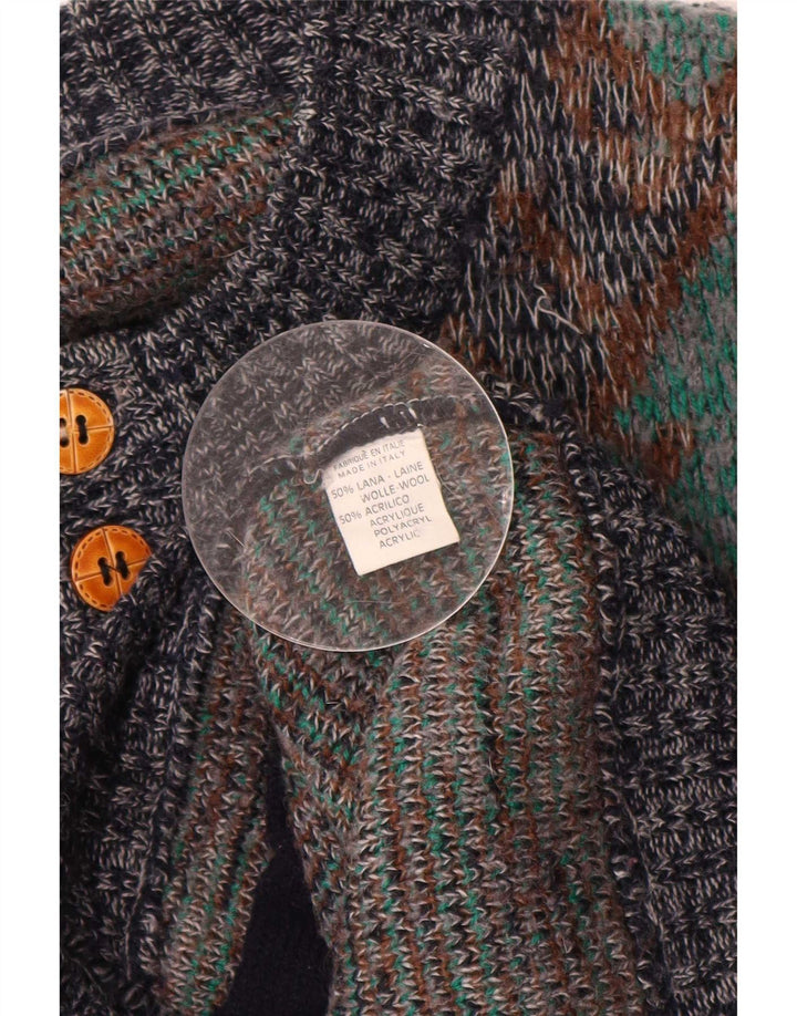 Vintage Mens Cardigan Sweater Medium Multicolore Argyle/Diamond Wool