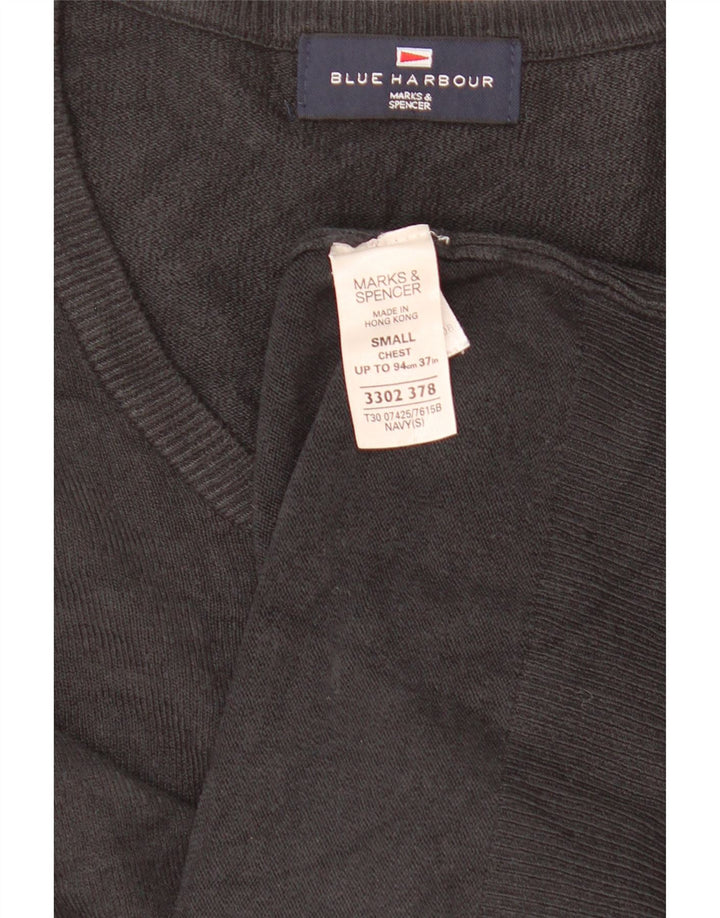 Marks & Spencer Pull à col en V Blue Harbour pour homme, petit, gris, acrylique