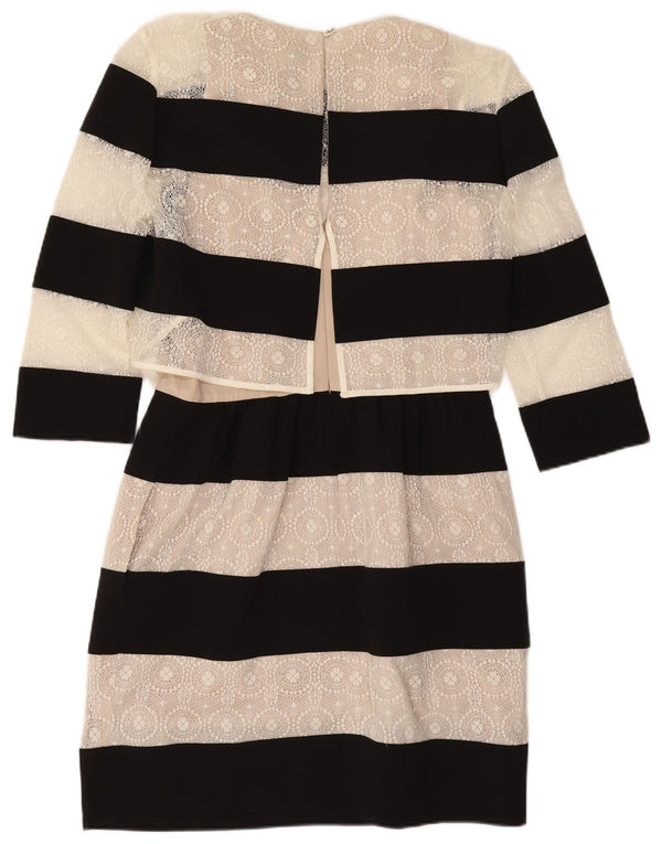 Karen Millen Robe fourreau à manches 3/4 pour femme UK 10 Petit noir rayé