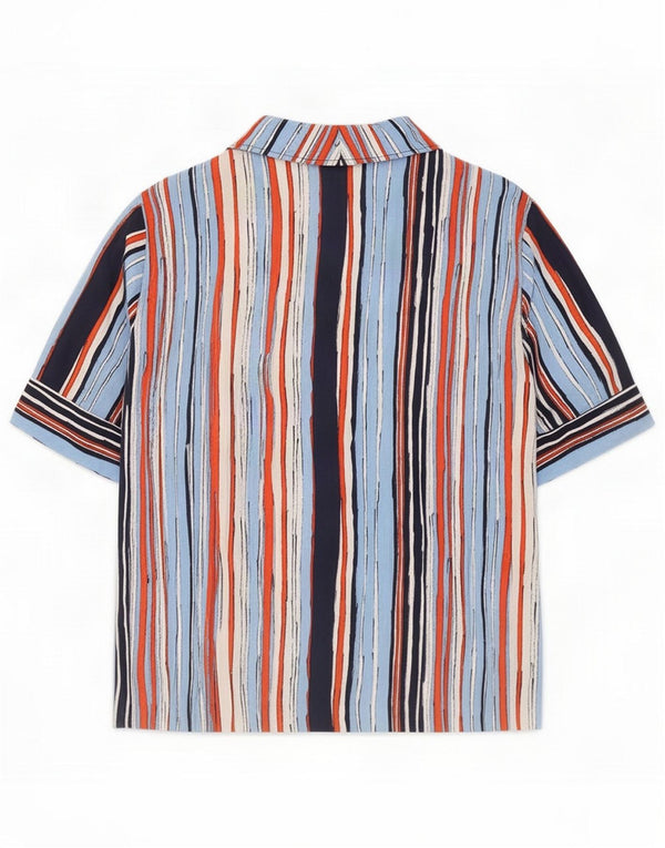 Vintage Chemise à manches courtes pour femme UK 16 Grand rayé multicolore