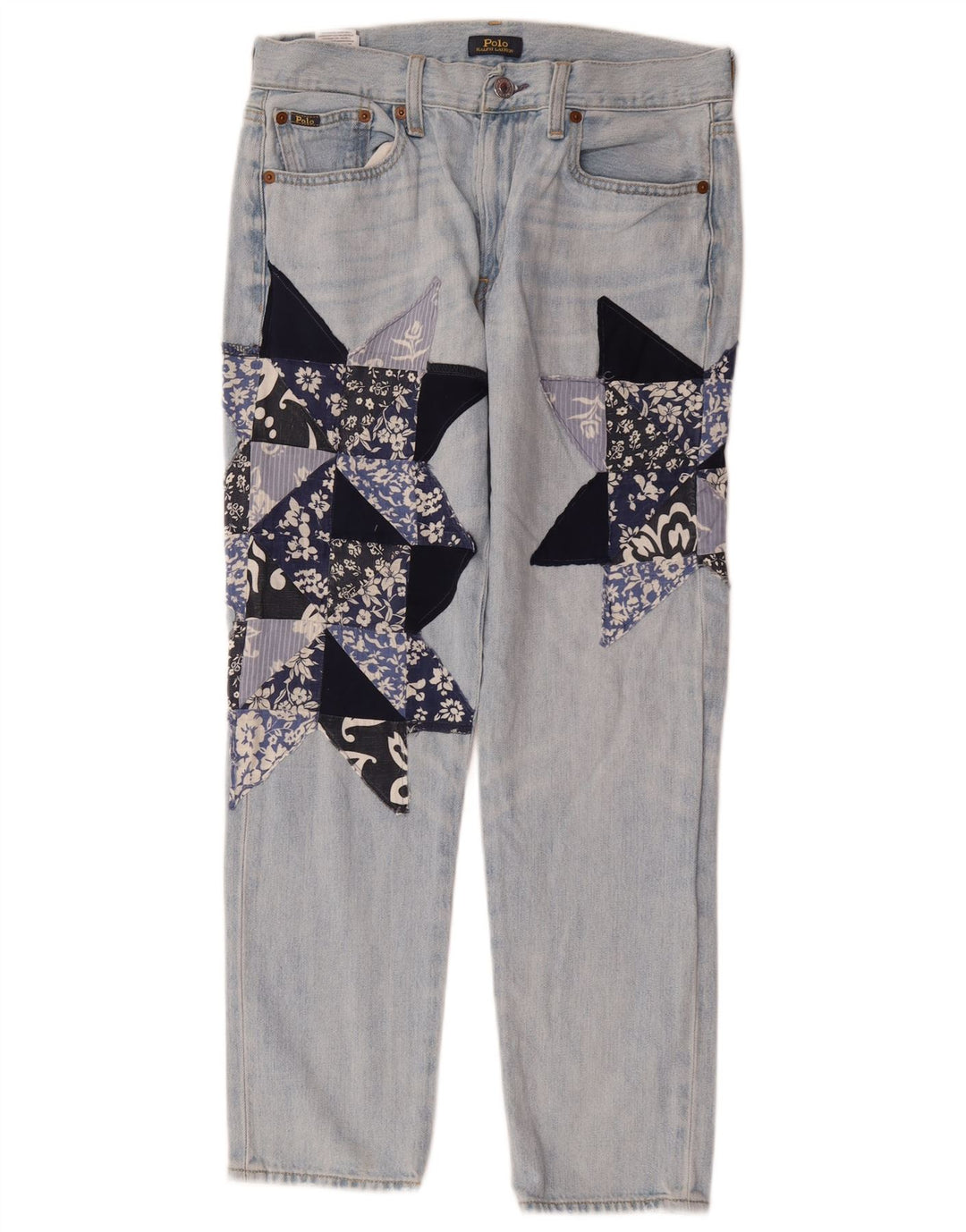 POLO RALPH LAUREN Jean droit femme W26 L26 bleu patchwork coton