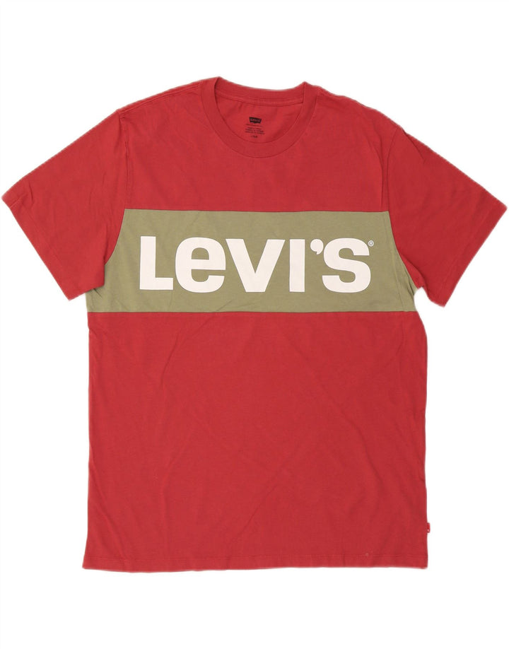 LEVI'S T-Shirt Graphique Homme Large Rouge Colourblock