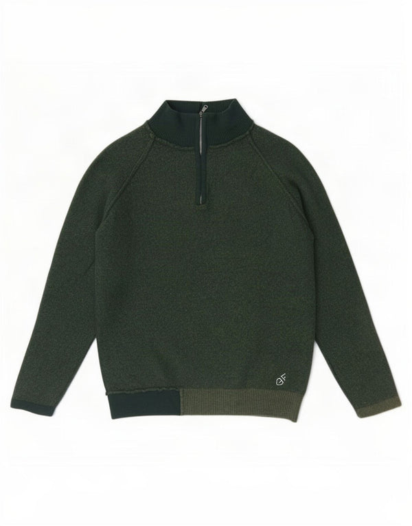 GF Ferre Pull col zippé pour homme XL Laine mérinos Vert