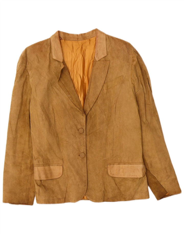 vintage Femme 2 Boutons Blazer En Daim Veste UK 14 Cuir Beige Moyen