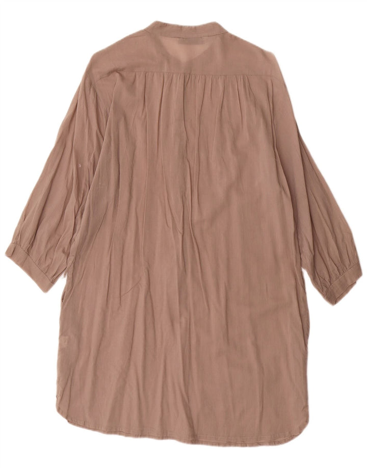 Zara Robe droite à manches 3/4 pour femme UK 14 en coton marron moyen