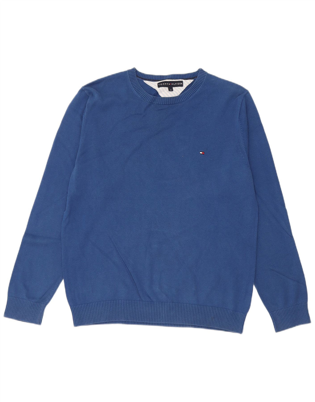 Tommy Hilfiger Pull à col rond coupe classique pour homme en coton bleu moyen