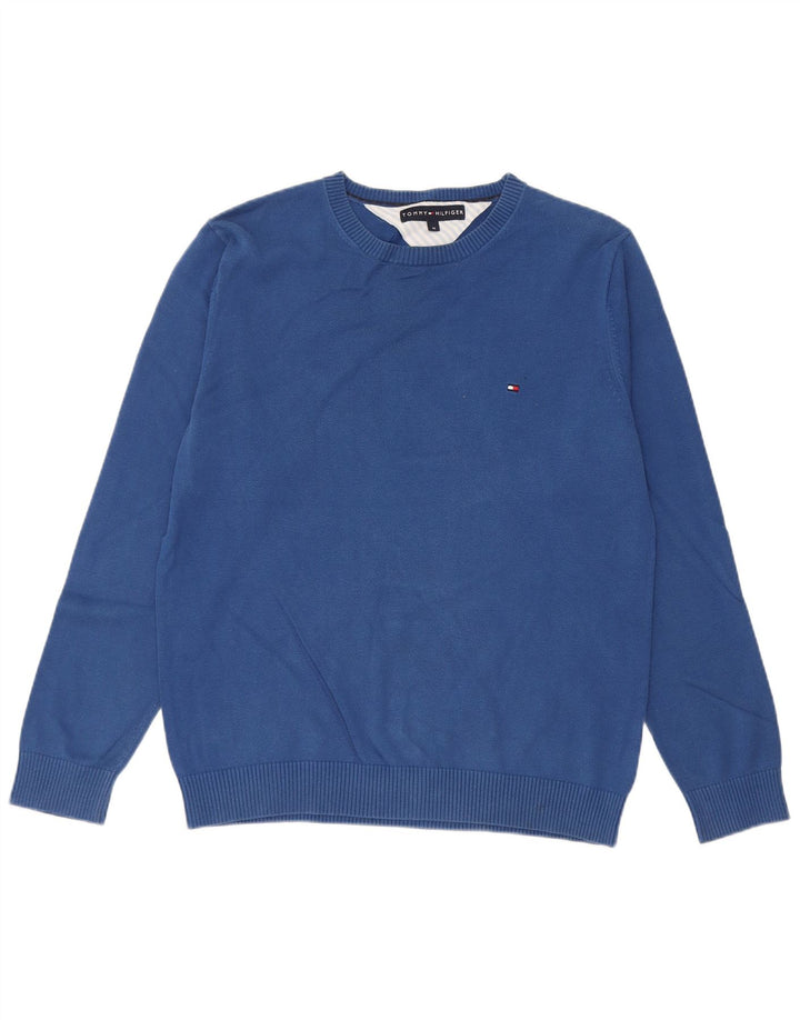 Tommy Hilfiger Pull à col rond coupe classique pour homme en coton bleu moyen