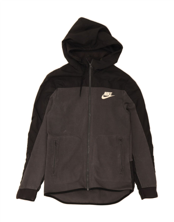 NIKE Mens Zip Hoodie Sweater Small Grey Colourblock Cotton Vintage Nike and Second-Hand Nike from Messina Hembry 