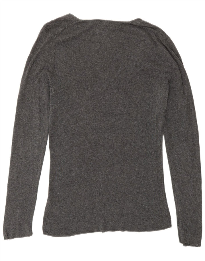 JIGSAW Pull col en V pour femme UK 12 Gris moyen Coton