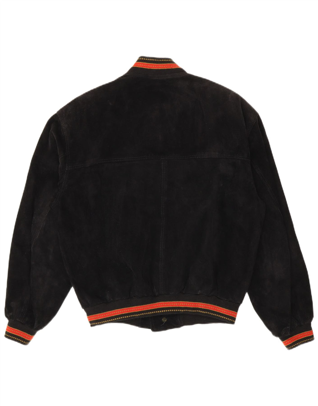 vintage Mens Suede Bomber Jacket IT 48 Cuir rayé noir moyen