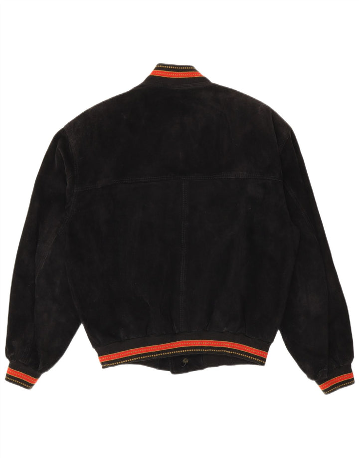 vintage Mens Suede Bomber Jacket IT 48 Cuir rayé noir moyen