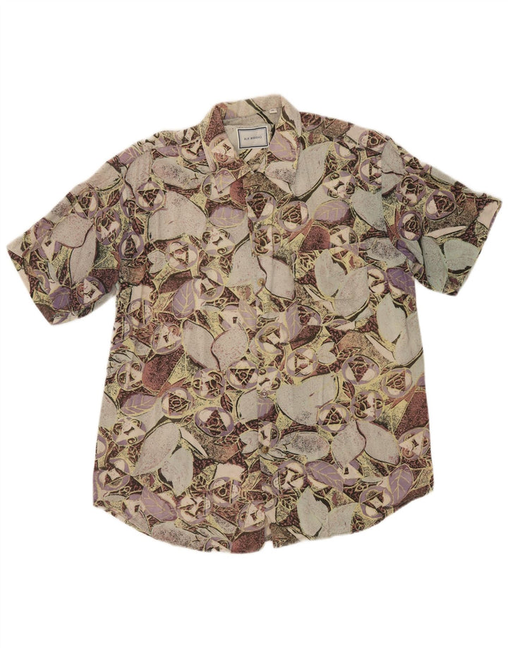 Chemise à manches courtes vintage pour homme en viscose florale multicolore moyenne
