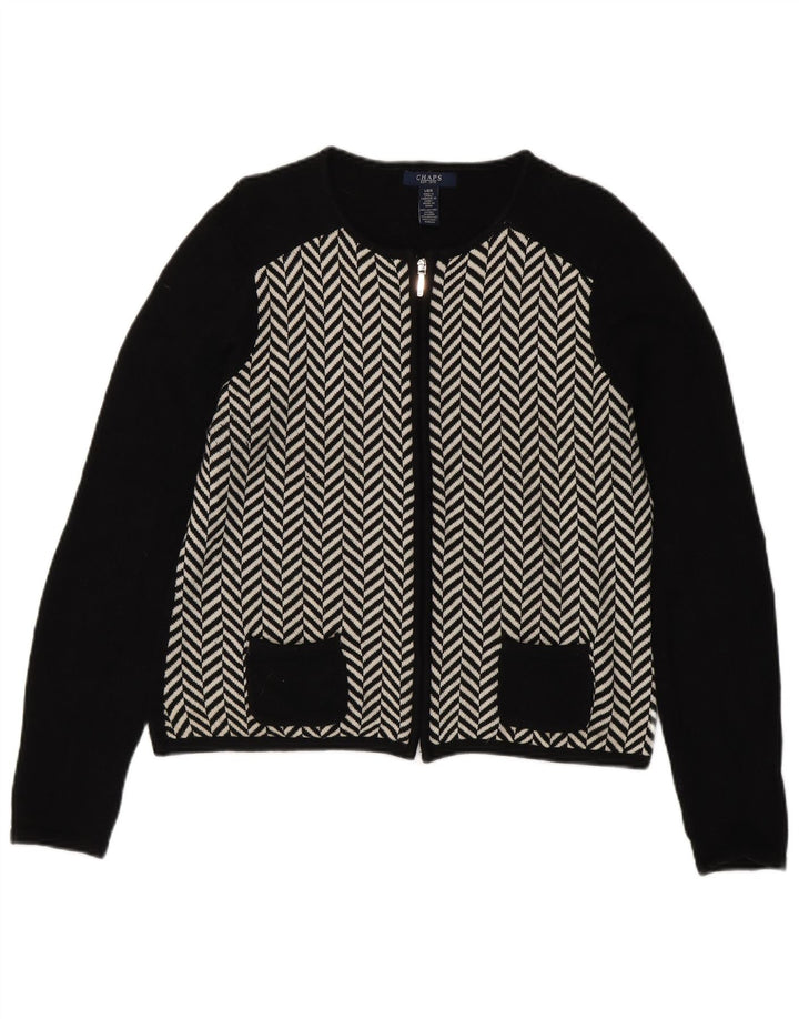 CHAPS Pull Cardigan Femme UK 14 Grand Coton à Chevrons Noir