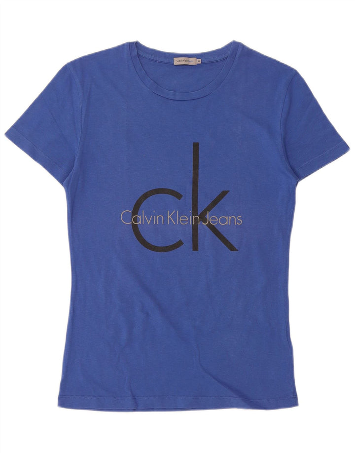 CALVIN KLEIN JEANS T-shirt graphique pour femme UK 12 Bleu moyen Coton