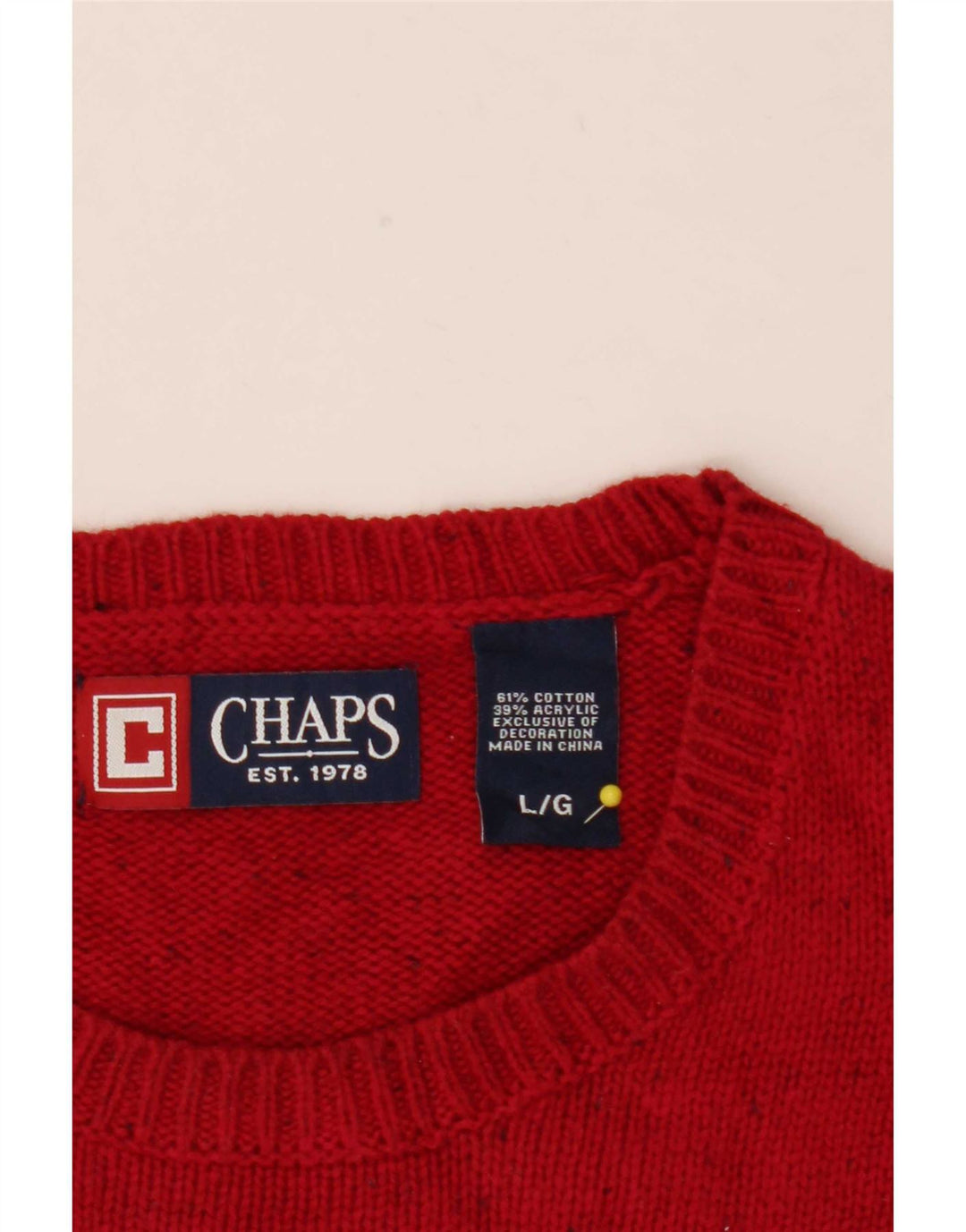 Chaps Pull col rond pour homme en coton moucheté rouge Large