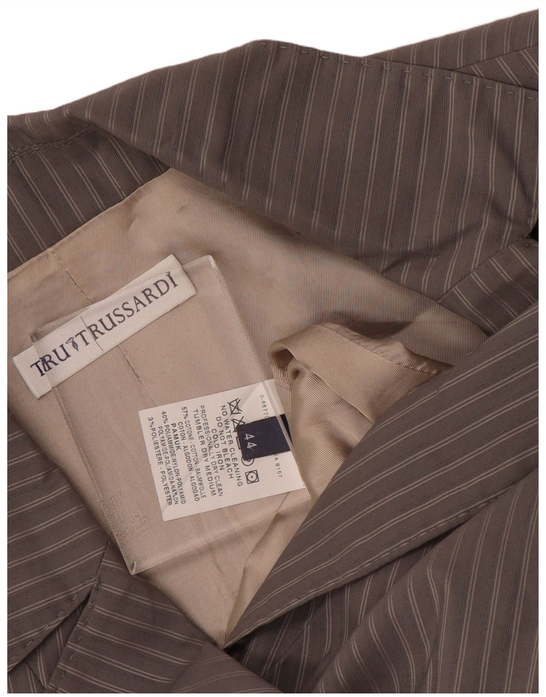 TRUSSARDI Veste Blazer 2 Boutons Femme IT 44 Gris Moyen en Coton à Fines Rayures