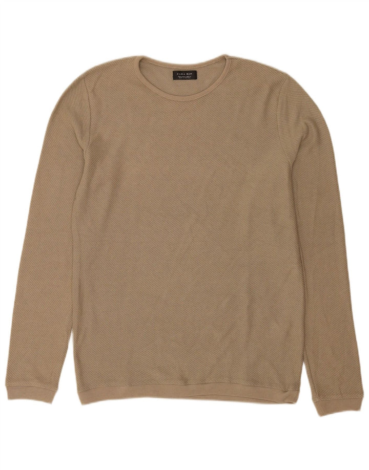 Zara Pull ras du cou pour homme, grand, kaki, polyester