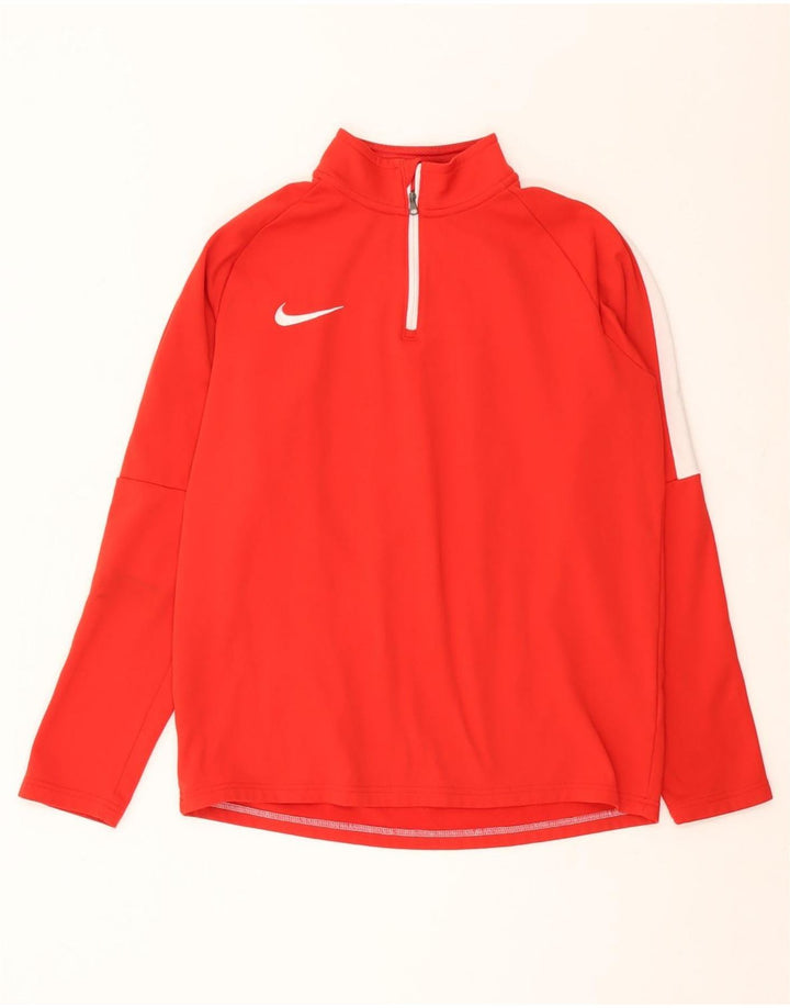 Nike Dri Fit Haut à col zippé à manches longues en polyester color block rouge moyen pour homme