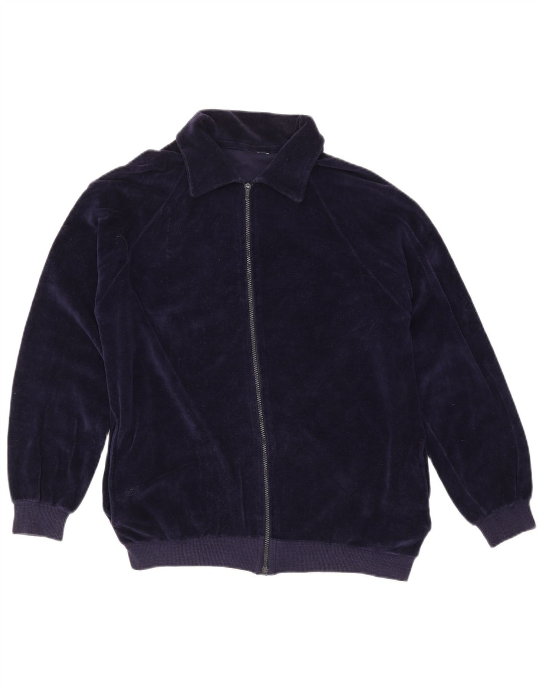 VINTAGE Femme Survêtement Top Veste UK 16 Grand Bleu Marine Coton