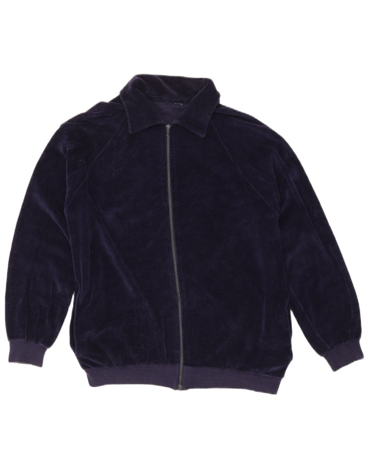 VINTAGE Femme Survêtement Top Veste UK 16 Grand Bleu Marine Coton