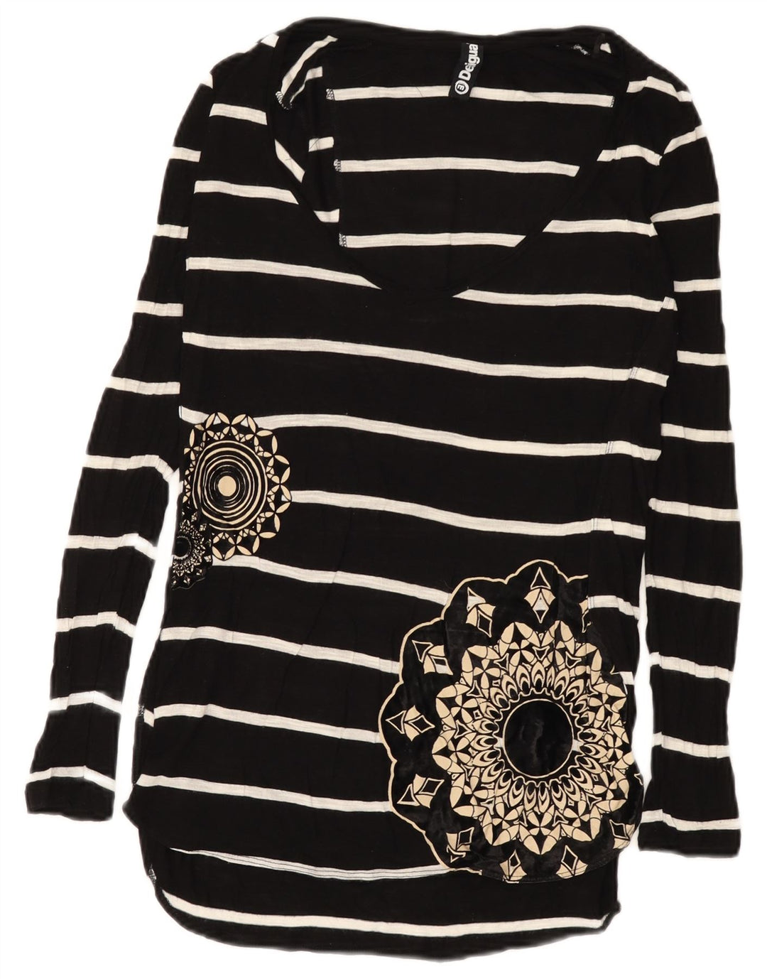 Desigual Tunique graphique à manches longues pour femme UK 12 Noir moyen rayé