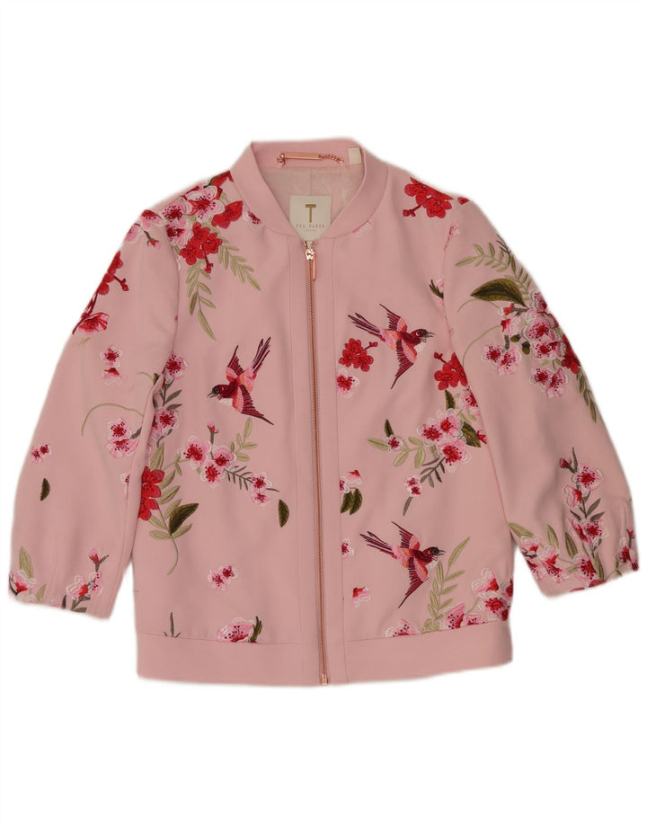 TED BAKER Cardigan coupe ample pour femme Taille 1 XS Rose Floral Polyester