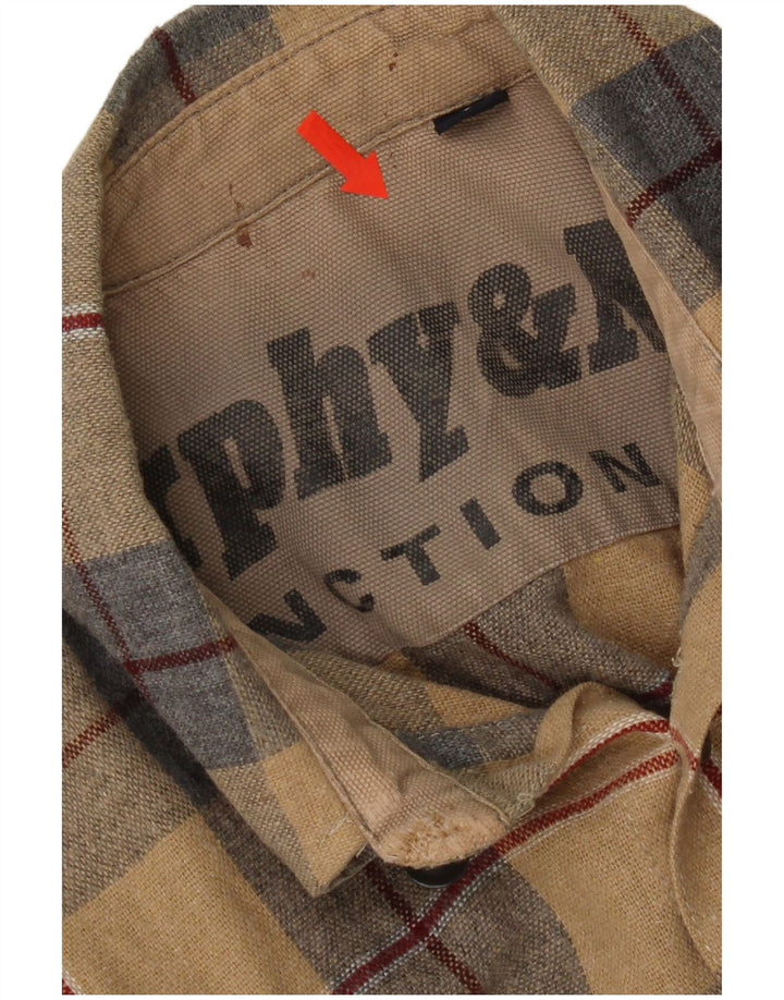 Murphy & Nye Chemise en Flanelle Homme Petit Carreau Beige Acrylique