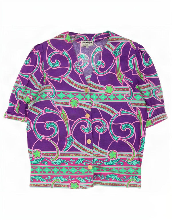 vintage Femme Chemise à manches courtes Blouse IT 50 XL Purple Paisley