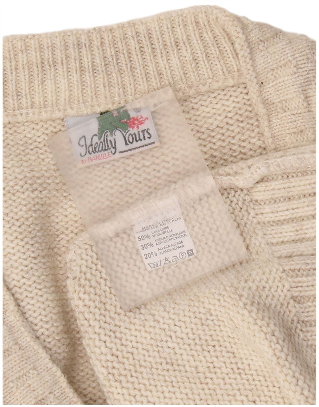 vintage Homme Col V Pull Pull XL Beige Laine