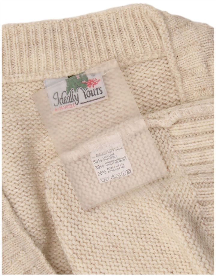 vintage Homme Col V Pull Pull XL Beige Laine
