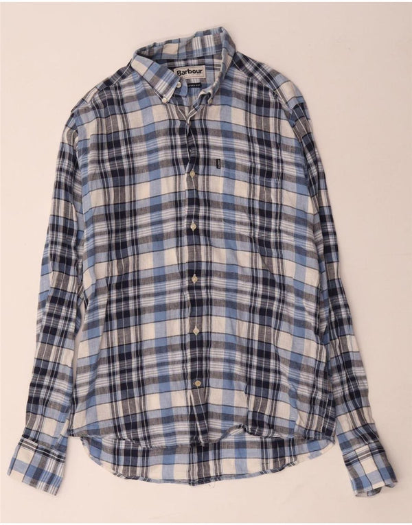 BARBOUR Chemise Ajustée Homme Bleu Moyen Carreaux Lin