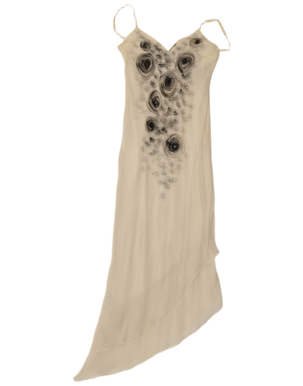 vintage Femmes Asymétrique Maxi Robe UK 12 Moyen Off White Floral