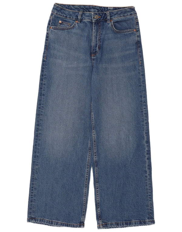 Marks & Spencer Jean taille haute à jambe large pour femme UK 10 Small W27 L28 Bleu
