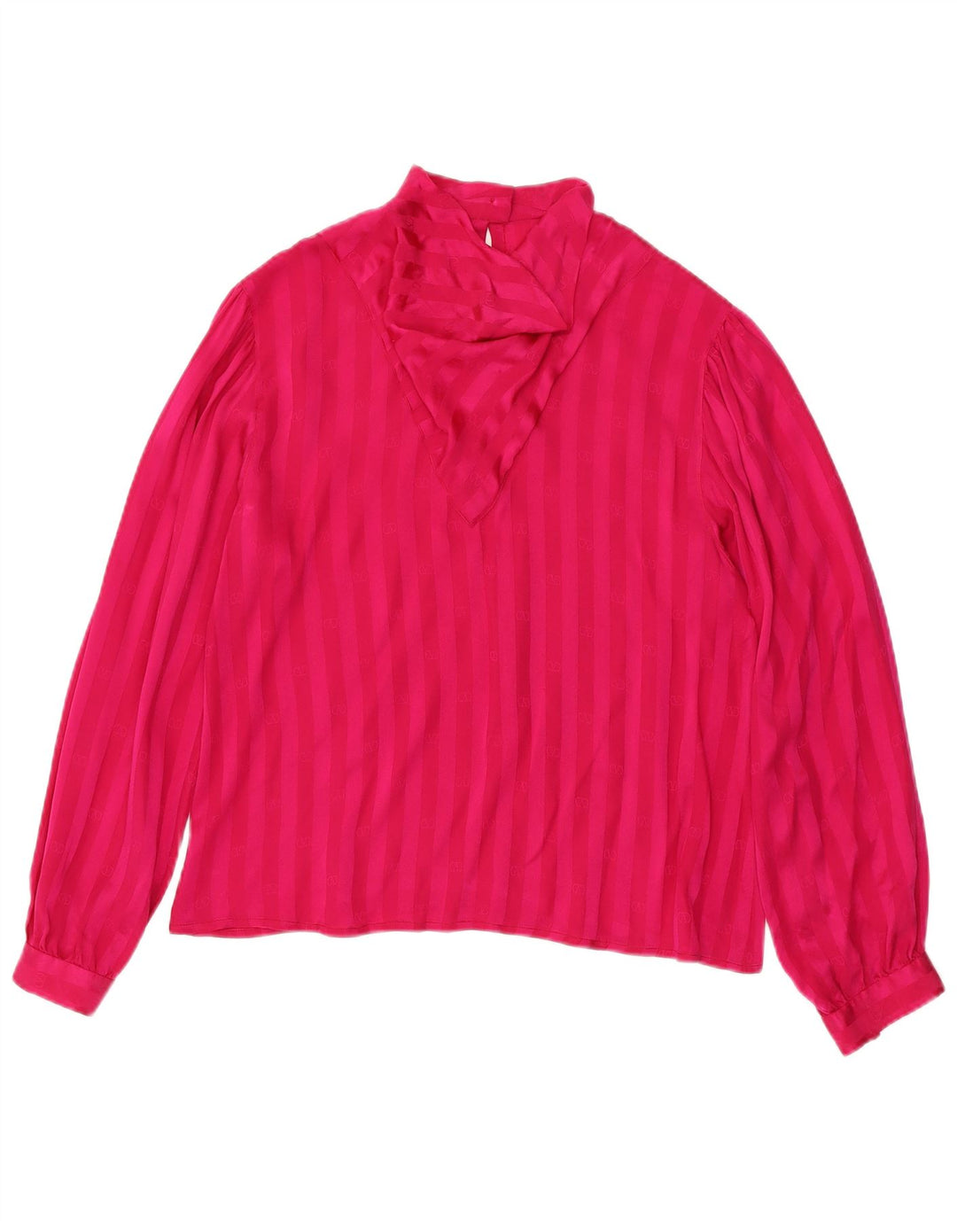 vintage Femmes Manches Longues Blouse Top UK 12 Rayé Rose Moyen