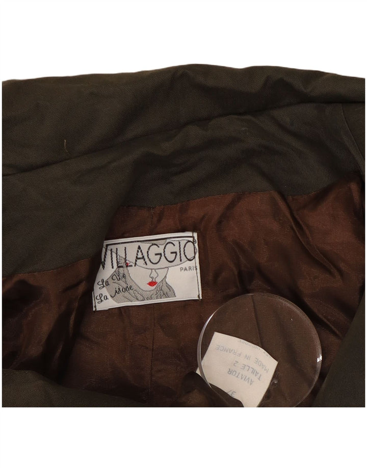 vintage Womens Crop Double Breasted Jacket UK 18 XL Kaki Viscose