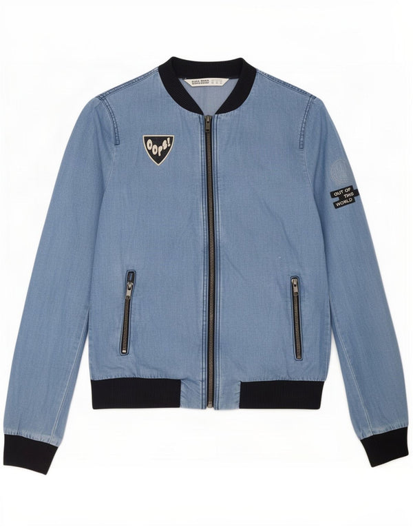 Zara Womens Graphic Bomber Jacket UK 6 XS Bleu Colorblock Lyocell
