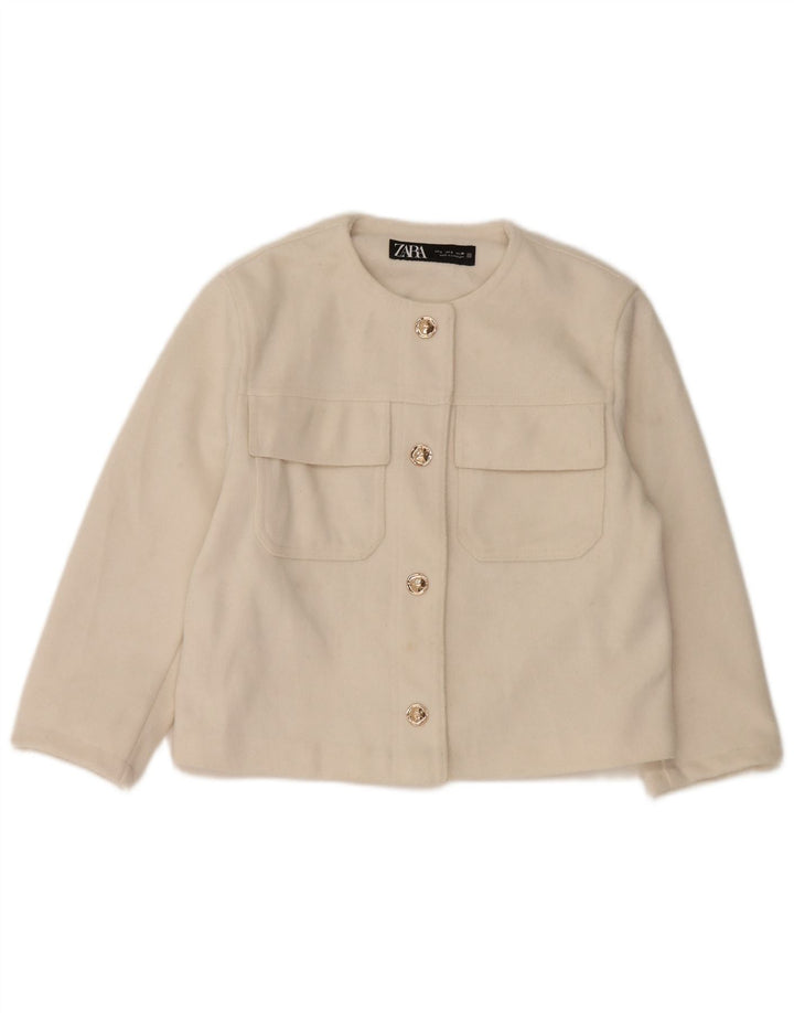Zara Veste blazer courte à 4 boutons pour femme UK 10 Petit polyester blanc