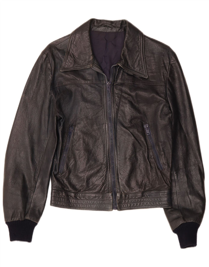 veste en cuir femme vintage IT 52 2XL Bleu Marine